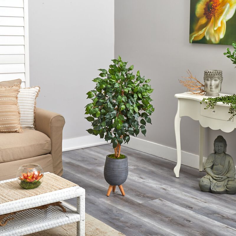 Hivvago 4 Feet Ficus Artificial Tree in Gray Planter with Stand