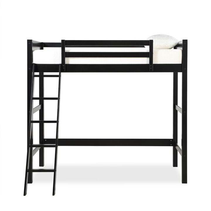 Atwater Living Rollins Twin Wooden Loft Bed with Ladder and Safety Railings