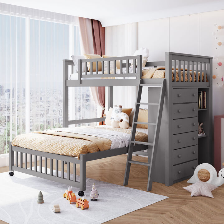 Merax Wooden Bunk Bed with 6 Drawers