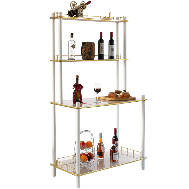 Classy and Elegant 4 Tiered Multifunctional Wooden Open Bar Shelves, Modern Console Table, Coffee Bar Accessories, Coffee Bar Cabinet, Tea Bar and Wine Bar Table, White