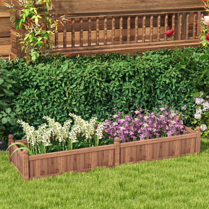 Hivvago 91 x 24 x 16 Inch Divisible Planter Box with Corner Drainage and Non-woven Liner for Growing Vegetables