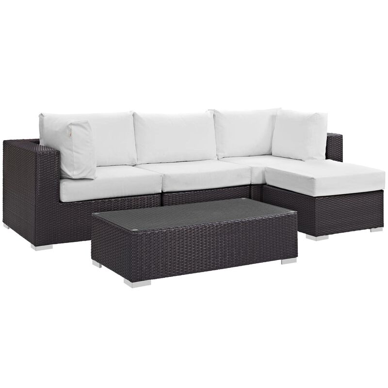Convene 5 Piece Outdoor Patio Sectional Set - Espresso White