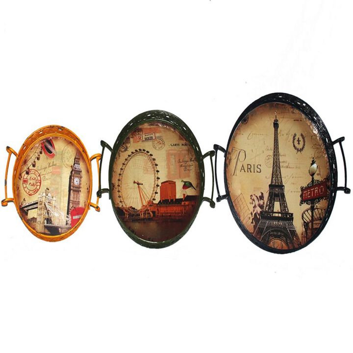 Charming 3 Piece Tray with Handle - Benzara