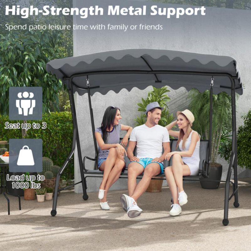 Hivvago 3-Seat Outdoor Porch Canopy Swing with Adjustable Shading