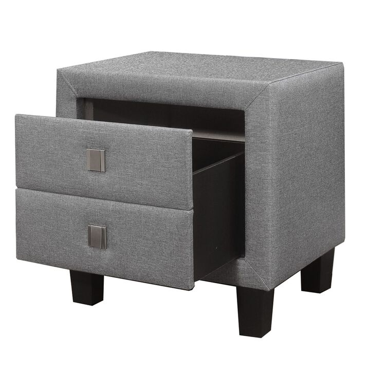 Nightstand with Single Drawer and Fabric Wrapping, Gray-Benzara
