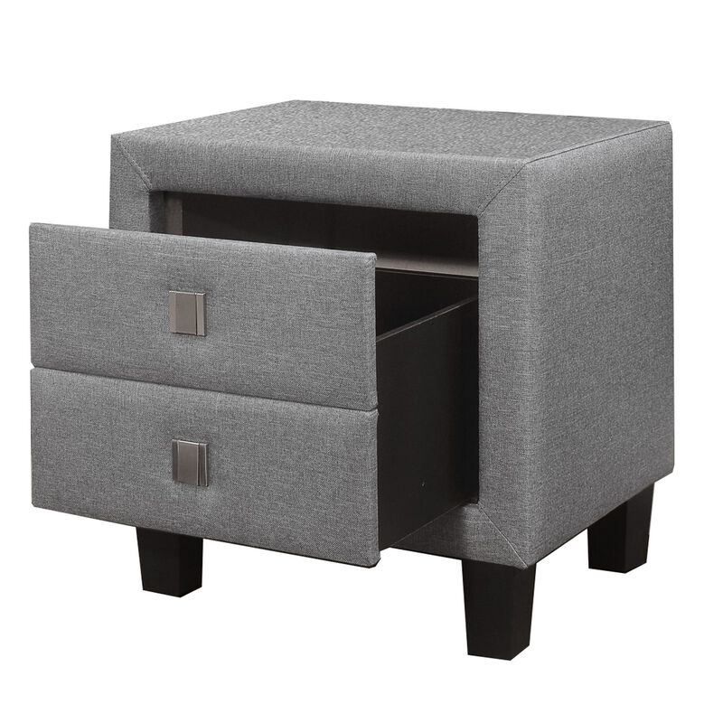 Nightstand with Single Drawer and Fabric Wrapping, Gray-Benzara