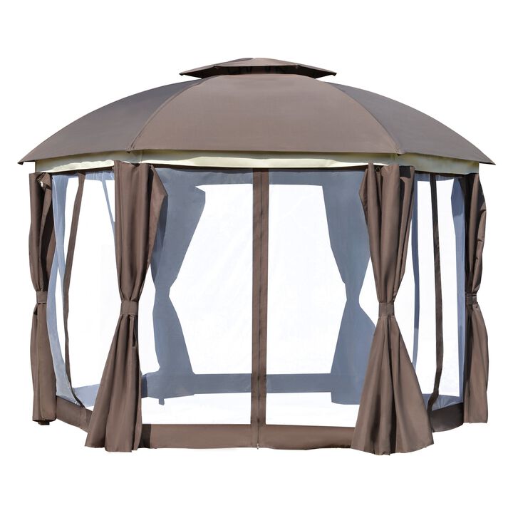 Brown Outdoor Pavilion: 12x12 Steel Gazebo with Double Roof