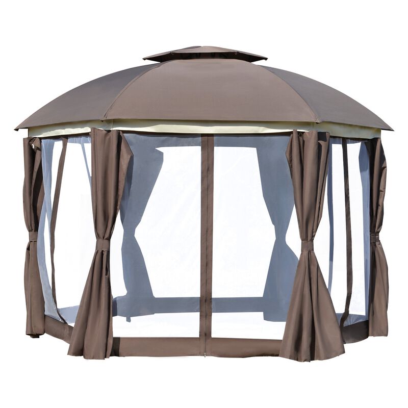 Brown Outdoor Pavilion: 12x12 Steel Gazebo with Double Roof