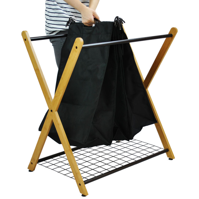 Oceanstar X-Frame Bamboo 3-Bag Laundry Sorter, Bronze