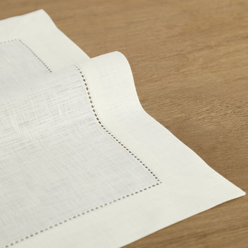 Solino Home 100% Pure Linen Placemats Set of 4 - 14 x 19 Inch | Classic Hemstitch