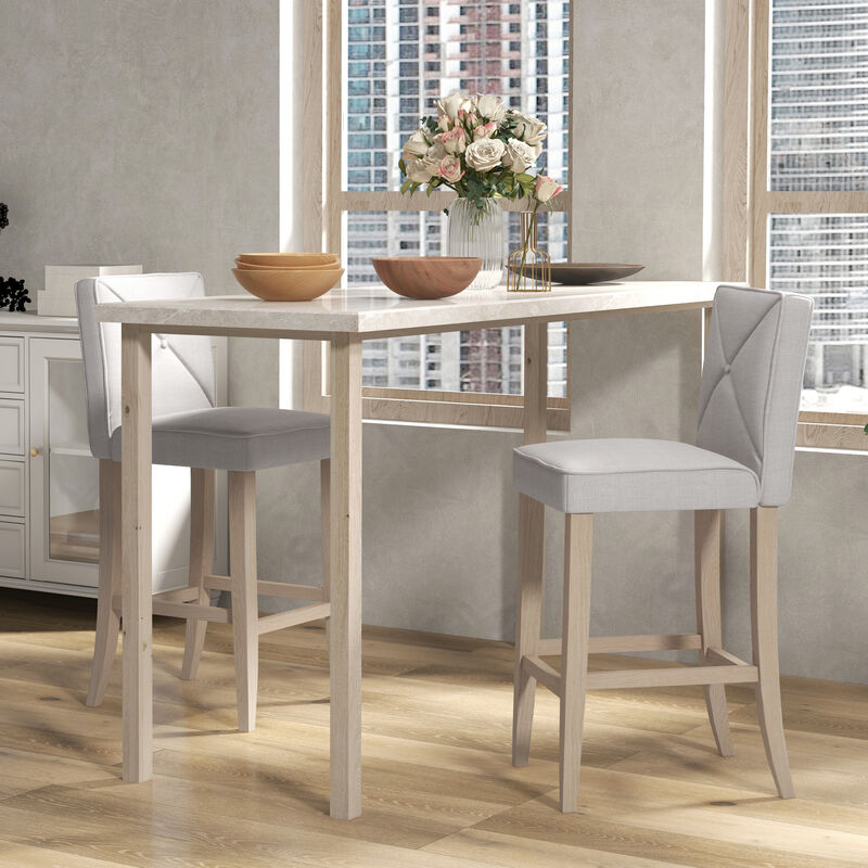 2 PCs Bar Stools Dining Chair w/ Footrest, Solid wood leg Home Pub,Beige