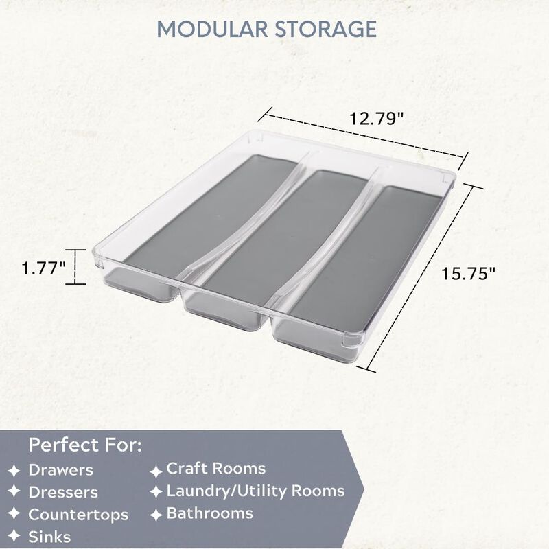 Acrylic 3 Compartment Kitchen Utensils Drawer Organizer Tray