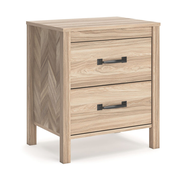 Bette Nightstand, 2 Drawers, Light Oak Brown Wood Finish, 24 Inch - Benzara