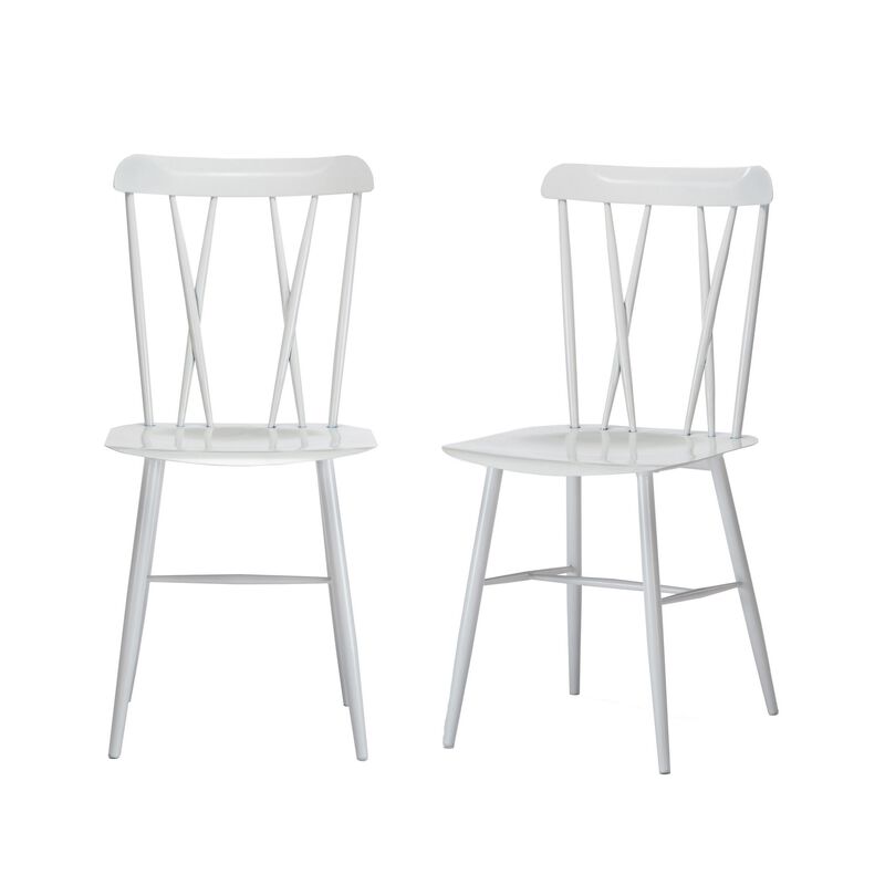 Bien 5 Piece Dining Table and Chair Set, White Metal, Gray Faux Marble - Benzara