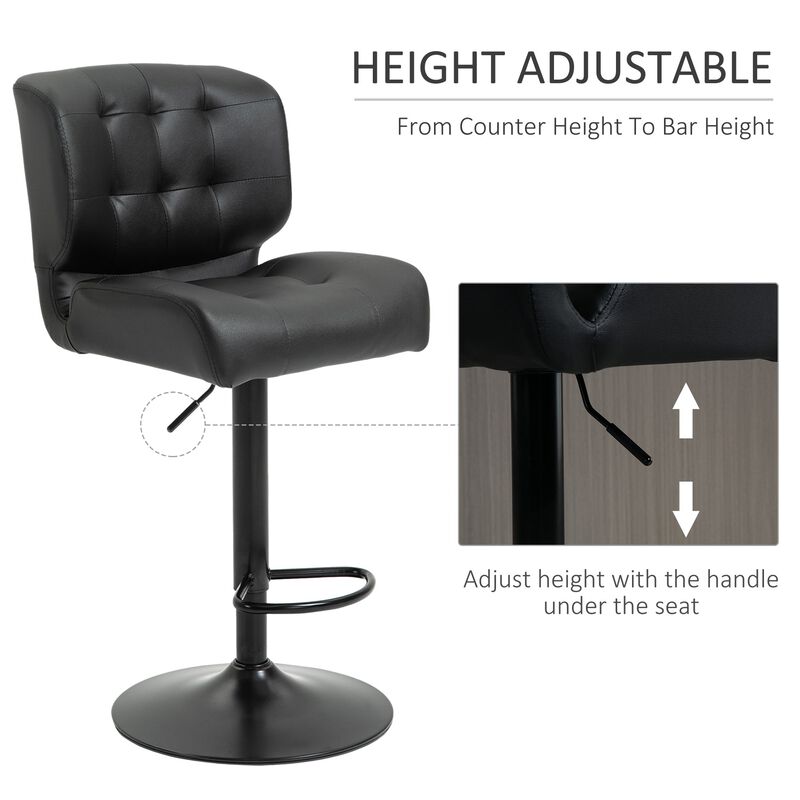 Black Bar Seating: Set of 2 Adjustable Stools with Padded Cushions