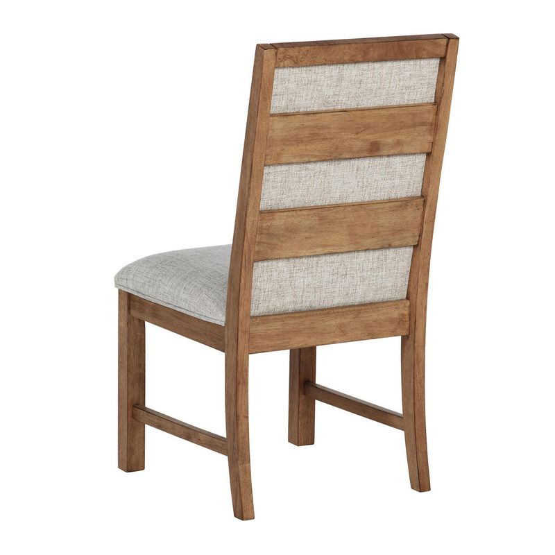 Rune Dining Side Chair Set of 2, Brown Asian Hardwood, Beige Fabric - Benzara