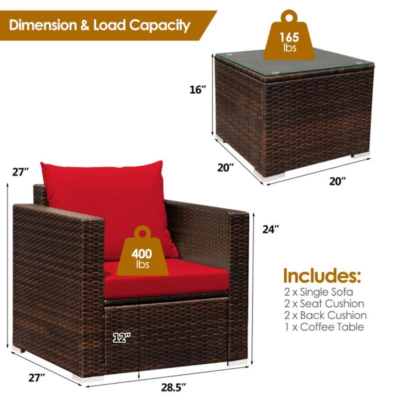 Hivvago 3 Pieces Patio Conversation Rattan Furniture Set with Cushion