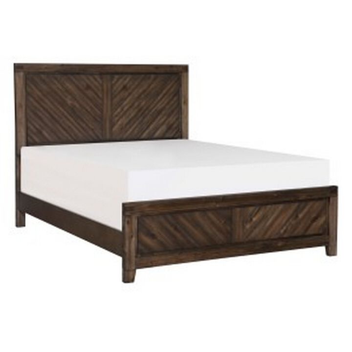 Bitsy Modern Queen Bed, Angled Plank Design, Tapered Legs, Espresso Finish - Benzara