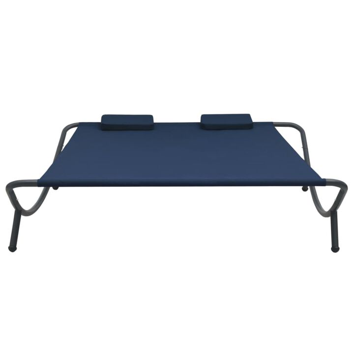 vidaXL Outdoor Patio Lounge Bed in Blue - Weather-Resistant Fabric and Powder-Coated Steel Frame - Scandinavian Style, Easy Maintenance