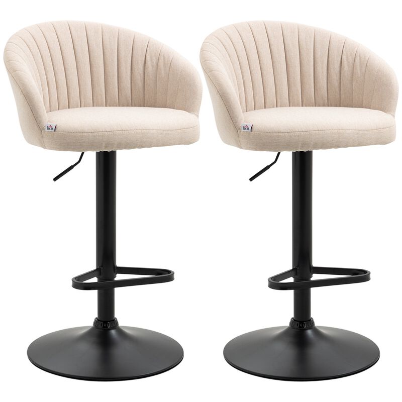 Beige Kitchen Seating: Adjustable Swivel Barstools with Linen Fabric