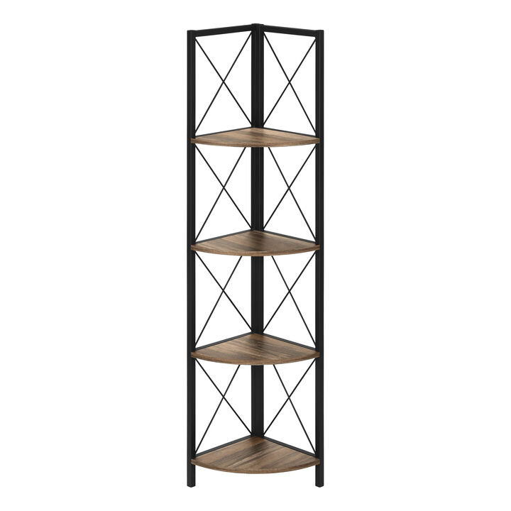 Monarch Specialties I 3646 Bookshelf, Bookcase, Etagere, Corner, 4 Tier, 60"H, Office, Bedroom, Metal, Laminate, Brown, Black, Contemporary, Modern