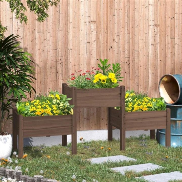 Hivvago Brown 3 Wooden Elevated Planter Raised Garden Beds