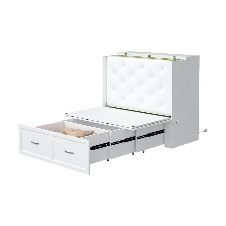 FUFU&GAGA Modern Convertible Bed with Storage Drawers and Upholstered Backrest (76.8" L x 44.4" W x 41.3" H), White
