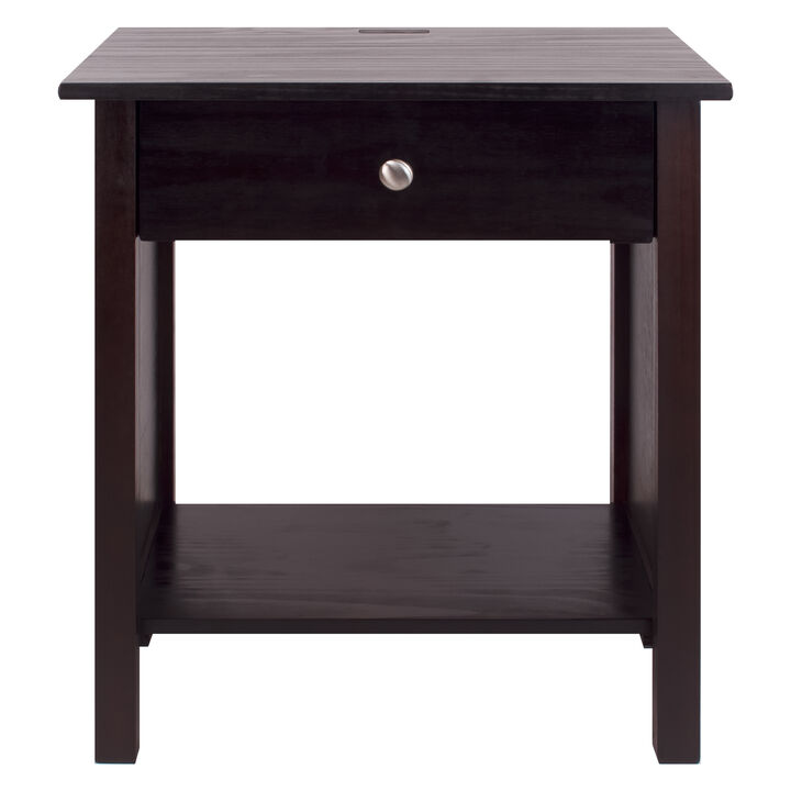 Casual Home Vanderbilt Nightstand with USB Ports-Espresso , 17 in x 24 in x 27 in