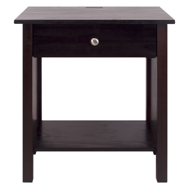 Casual Home Vanderbilt Nightstand with USB Ports-Espresso , 17 in x 24 in x 27 in