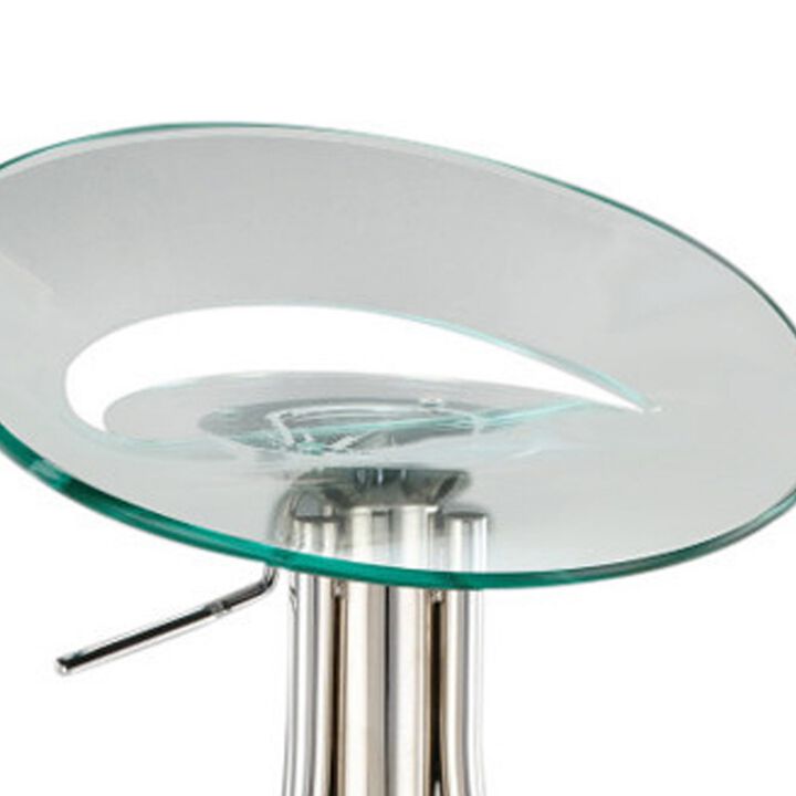 Vera 19-29 Inch Counter Height Stool, Round Swivel Adjustable, Chrome Clear - Benzara