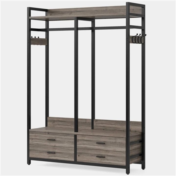 Hivvago Modern Grey Black Garment Rack with Clothes Hanging Rod and 4 Storage Drawers
