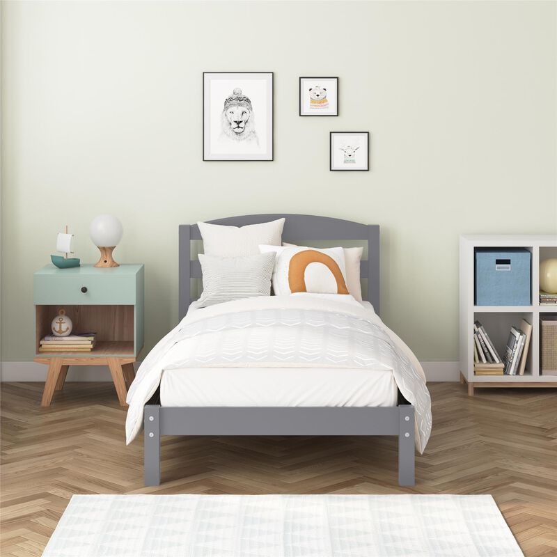 DHP Buster Twin Bed with Wood Headboard, Gray