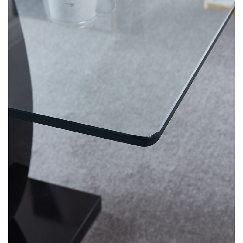 Contemporary Tempered Glass Top Double Pedestal Dining Table, Size 63 X 35.4 X 29.5