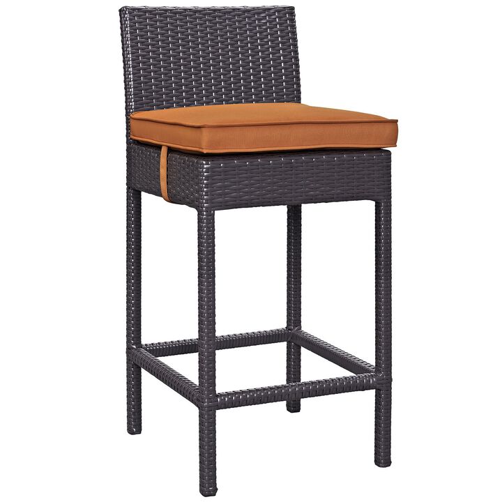Modway Convene Wicker Rattan Outdoor Patio Bar Stool with Cushion in Espresso Orange