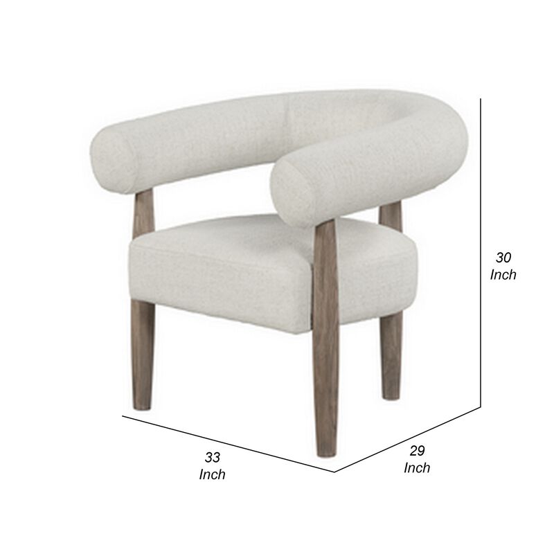Zob 33 Inch Armchair, Wishbone Curved Cushioned Frame, Off White, Taupe - Benzara