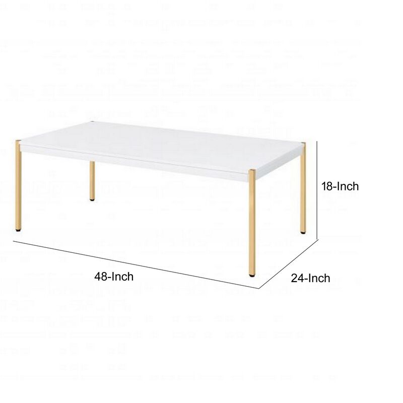 Coffee Table with Metal Tube Legs, White and Gold-Benzara