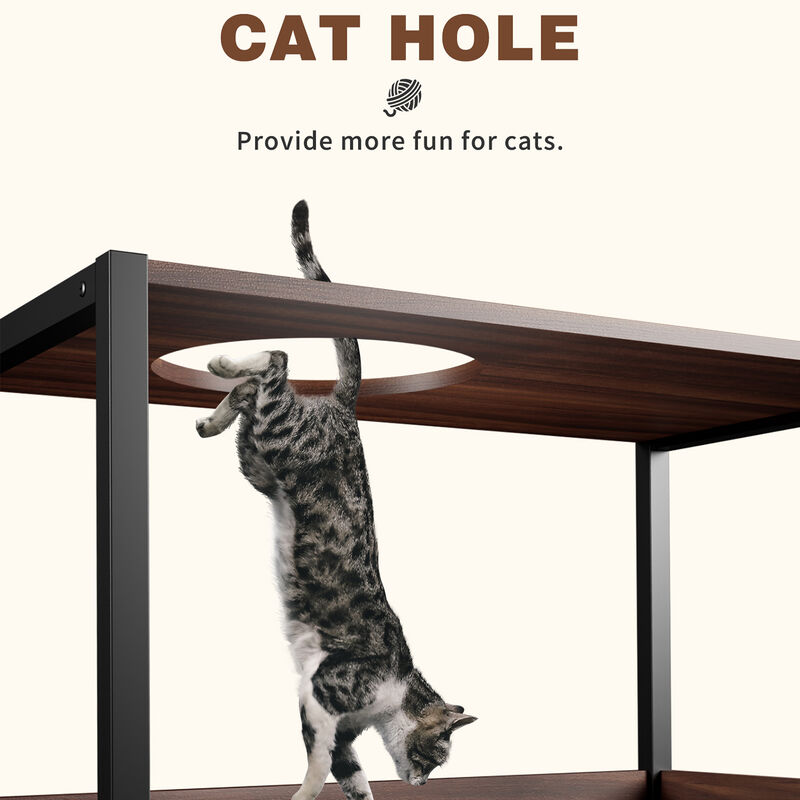Large Cat Litter Box Enclosure Furniture with Shelves, Cat Washroom Furniture Cat House for Smart Litter Box, in walnut