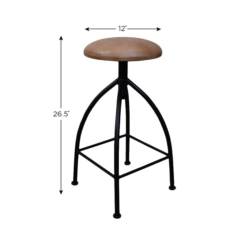 Handmade Bar Stool Iron & Leather Contemporary Dark Tan BBH Homes