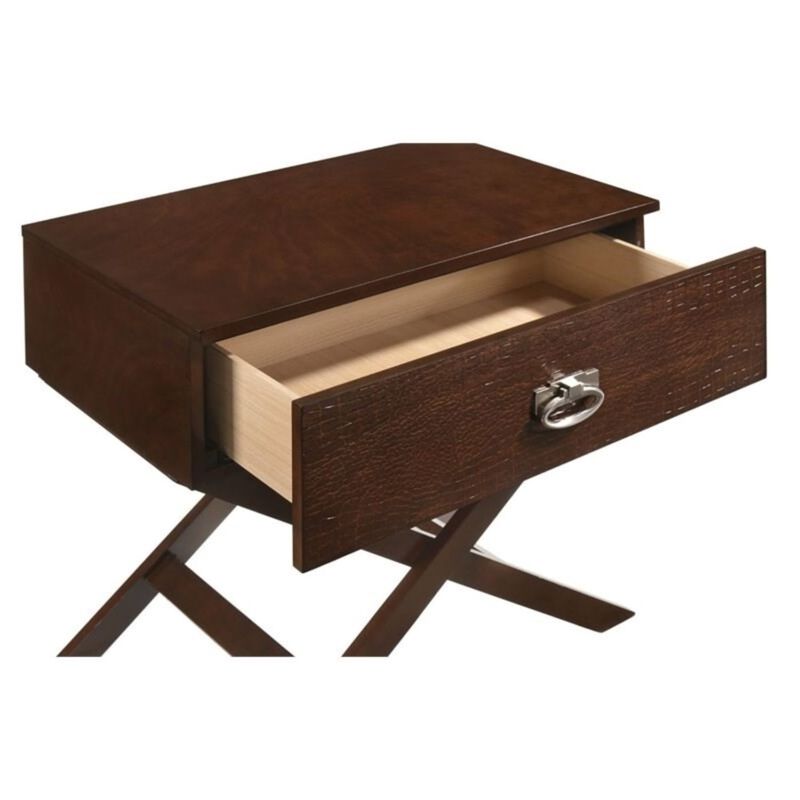 Hivvago Cappuccino Brown Wood 1-Drawer End Table Nightstand with X Legs