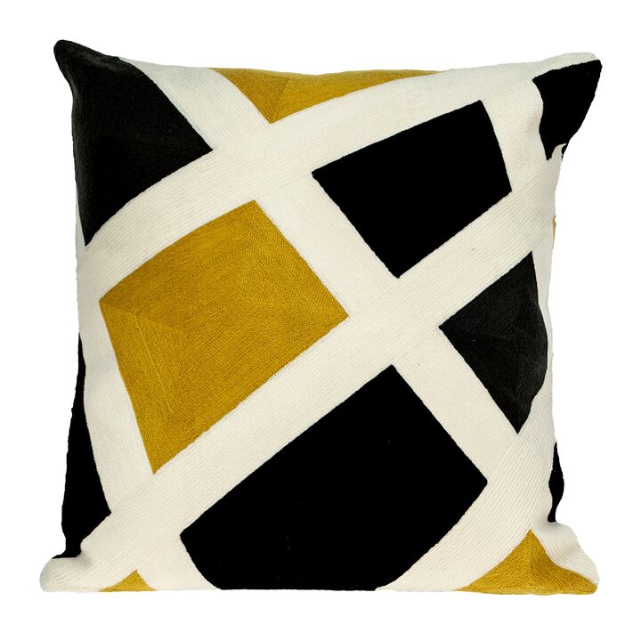 20" White and Black Geometric Embroidered Square Throw Pillow
