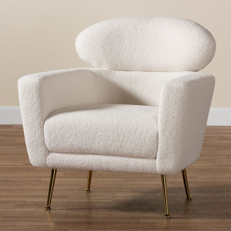 Baxton Studio Fantasia Modern White Upholstered and Gold Metal Armchair