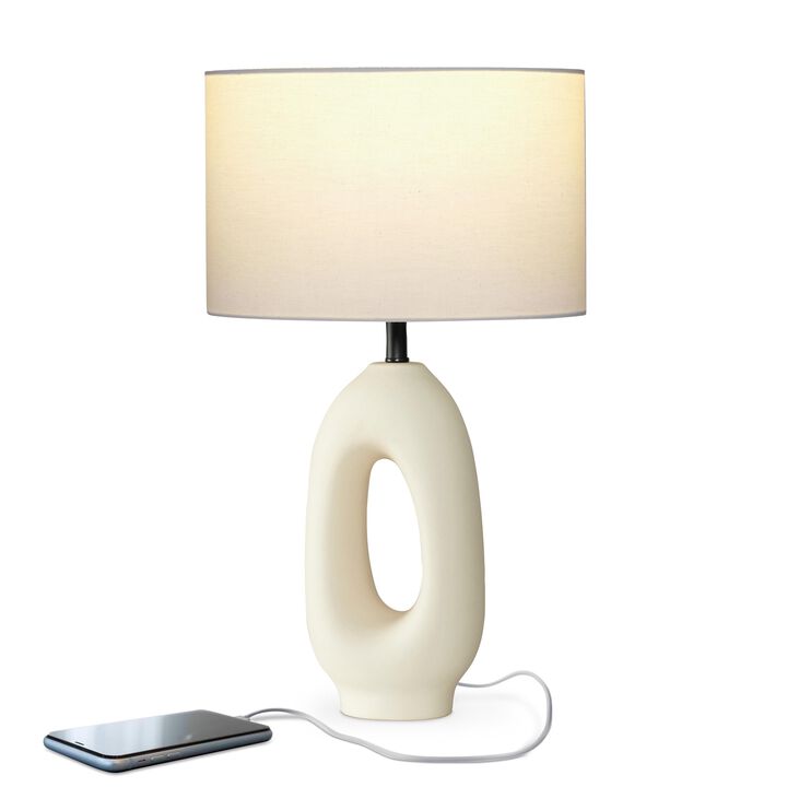 Brightech Artemis Cream Ceramic LED Table Lamp - Coastal Charm Energy-Efficient Light for Living Room, Bedside - Modern Elegant Design with Cotton Shade, Eco-Friendly LED for Relaxing Ambiance