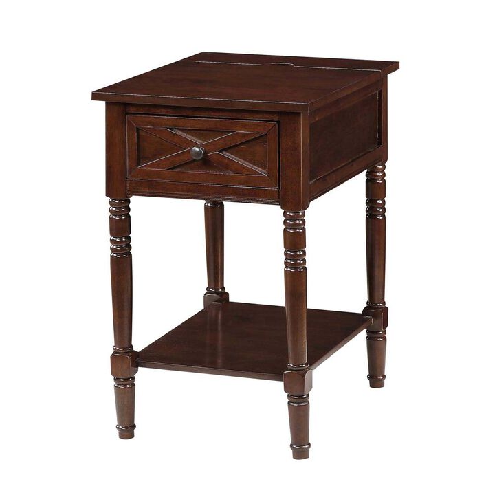 Convenience Concepts Country Oxford 1 Drawer End Table with Charging Station and Shelf, Espresso