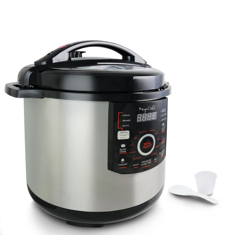 Megachef 12 Quart Steel Digital Pressure Cooker with 15 Presets and Glass Lid