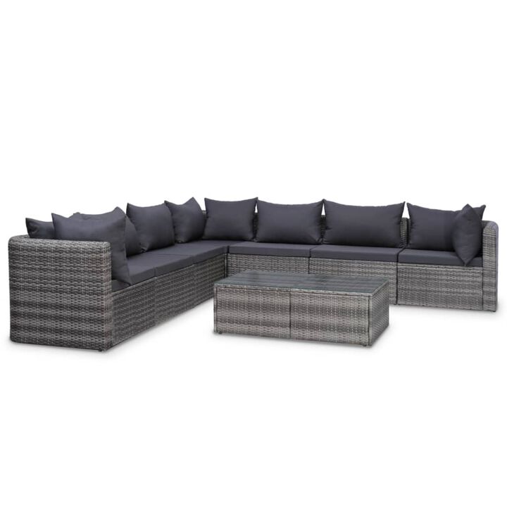 vidaXL 8 Piece Garden Lounge Set with Cushions Poly Rattan Gray