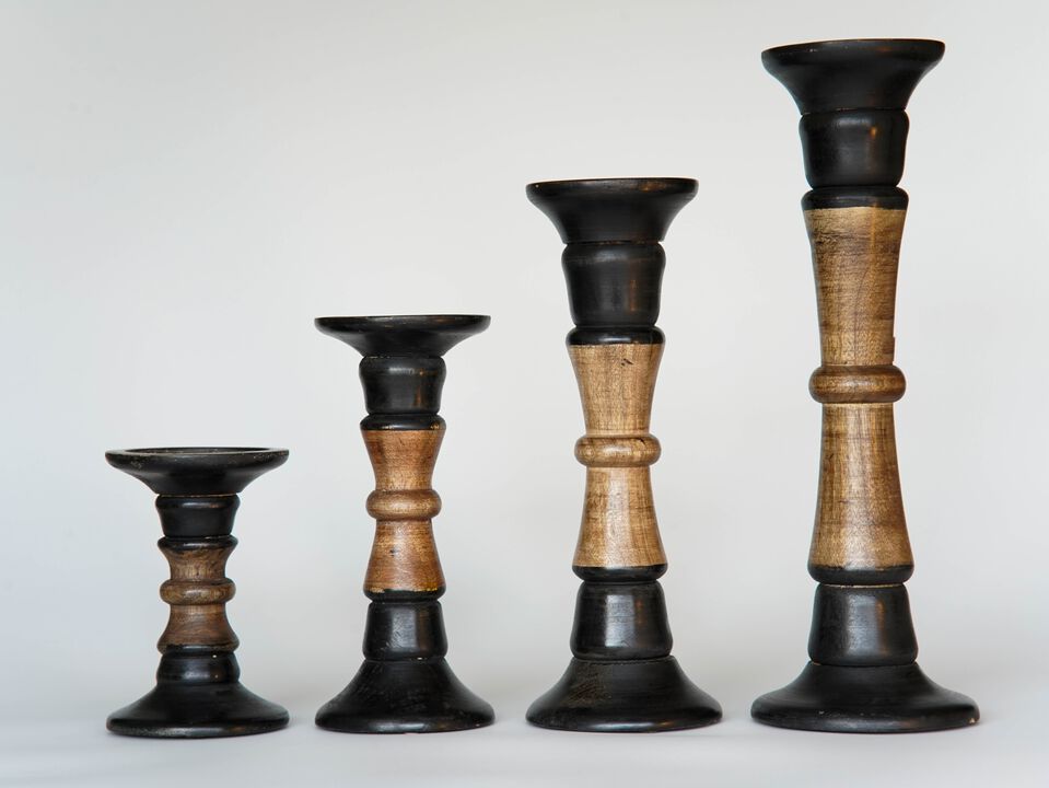 Traditional Dark Polish Eco-friendly Handmade Mango Wood Set Of Four 6",9",12" & 15" Pillar Candle Holder