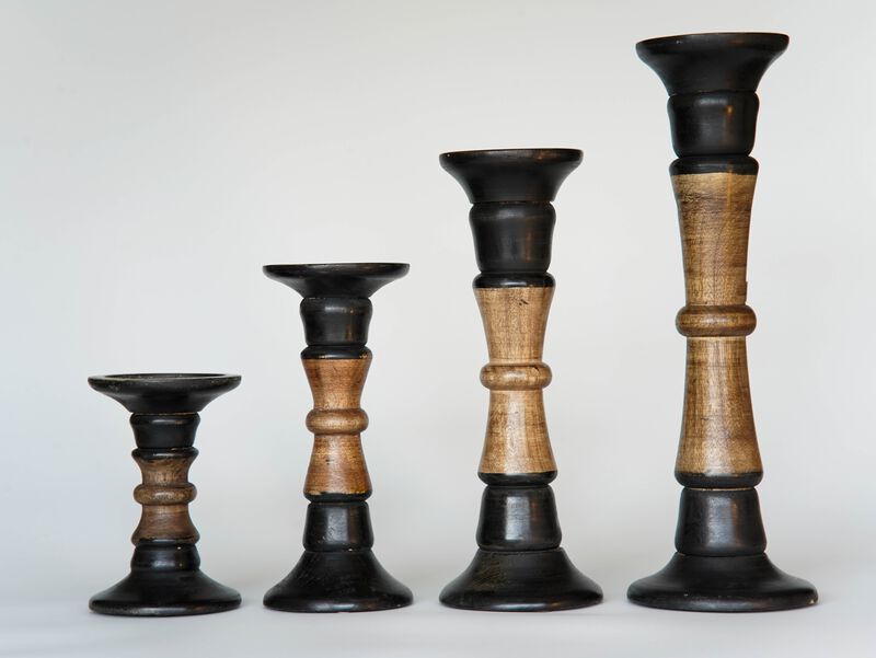 Traditional Dark Polish Eco-friendly Handmade Mango Wood Set Of Four 6",9",12" & 15" Pillar Candle Holder