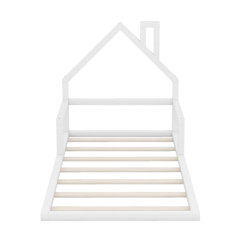 Merax Wood Floor Bed with House-shaped Headboard