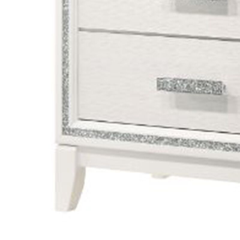 Nightstand with 2 Drawers and Shimmer Accent Trim, White-Benzara