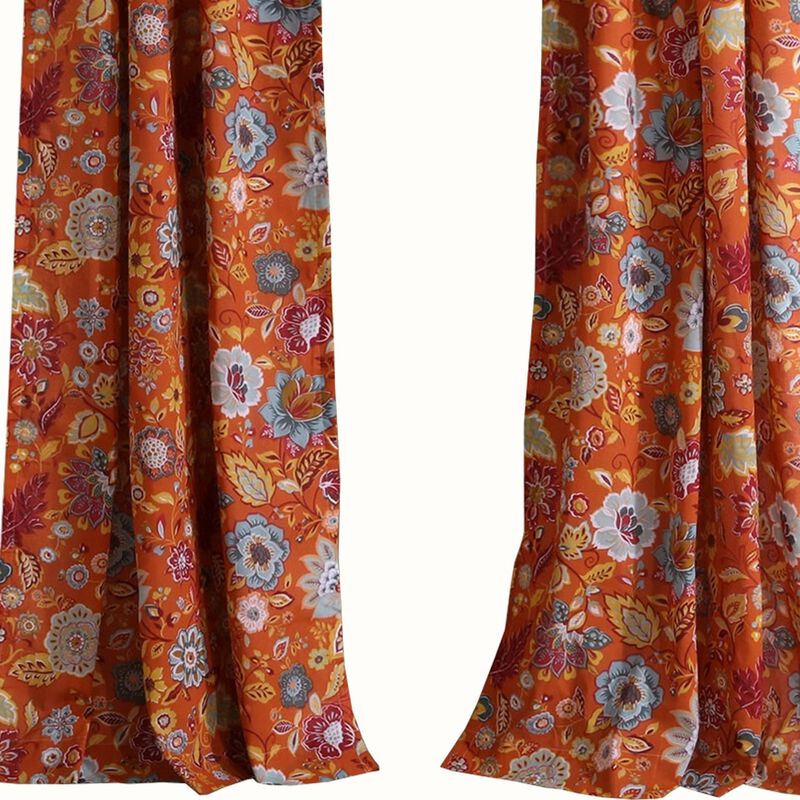 4 Piece Polyester Window Panel Set with Floral Print, Multicolor - Benzara